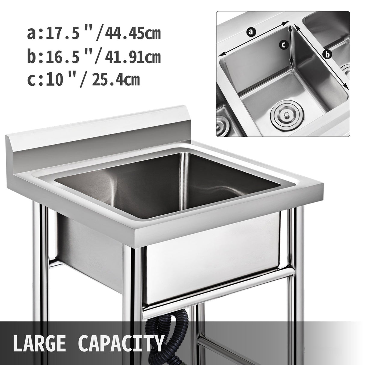 VEVOR Handmade Sink Non-magnetic Stainless Steel Kitchen Sink Hand Made 1 Compartment 44.4 x 41.9 x 25.4 cm Capacity Huge Tub Sink for Farmhouse Cafe