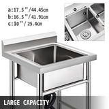 VEVOR Handmade Sink Non-magnetic Stainless Steel Kitchen Sink Hand Made 1 Compartment 44.4 x 41.9 x 25.4 cm Capacity Huge Tub Sink for Farmhouse Cafe