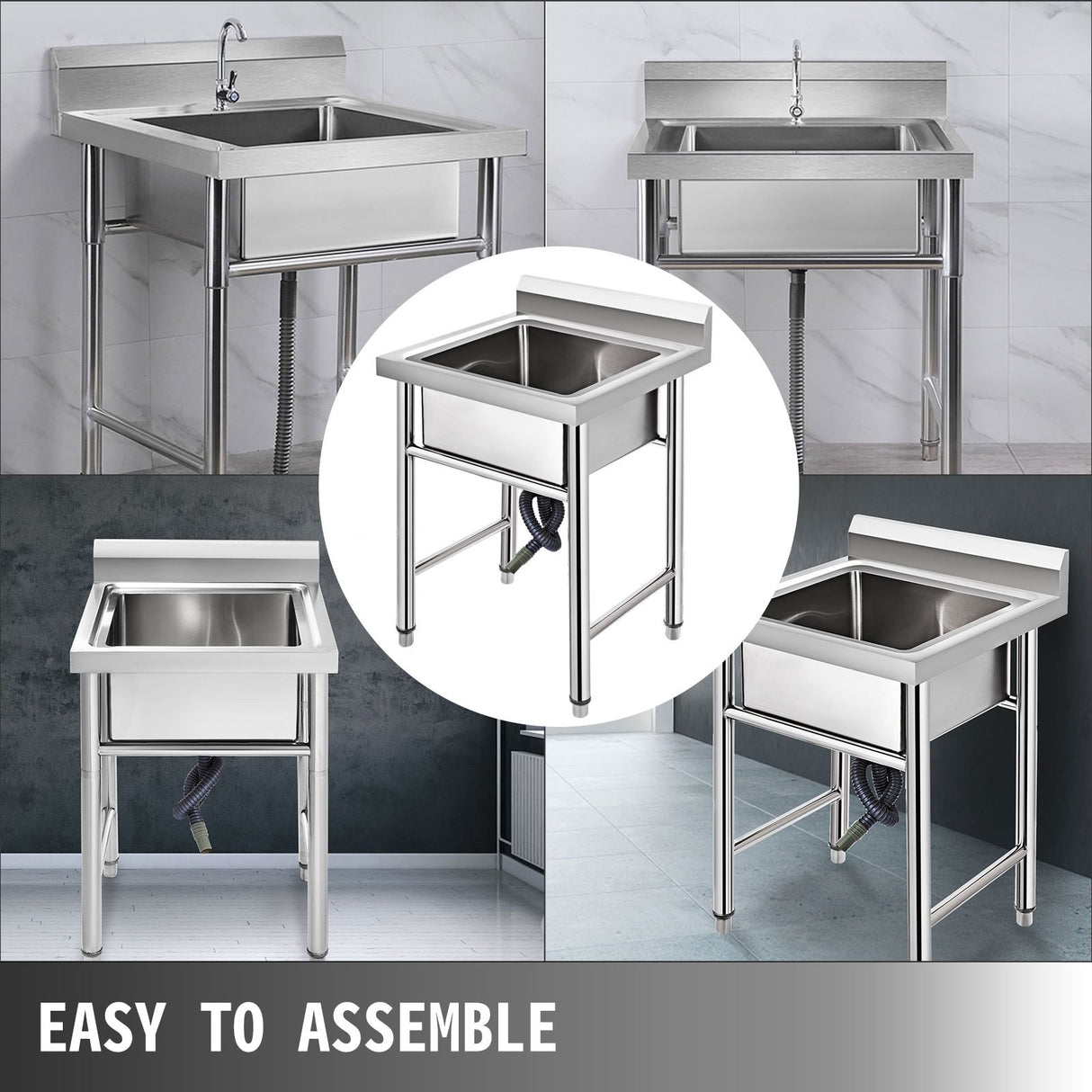 VEVOR Handmade Sink Non-magnetic Stainless Steel Kitchen Sink Hand Made 1 Compartment 44.4 x 41.9 x 25.4 cm Capacity Huge Tub Sink for Farmhouse Cafe