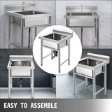 VEVOR Handmade Sink Non-magnetic Stainless Steel Kitchen Sink Hand Made 1 Compartment 44.4 x 41.9 x 25.4 cm Capacity Huge Tub Sink for Farmhouse Cafe Shop Hospital - Close-Up Angle