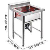 VEVOR Handmade Sink Non-magnetic Stainless Steel Kitchen Sink Hand Made 1 Compartment 44.4 x 41.9 x 25.4 cm Capacity Huge Tub Sink for Farmhouse Cafe Shop Hospital - Low Angle