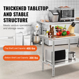 VEVOR 910x610mm Stainless Steel Kitchen Bench Commercial Work Food Prep Table - Side View