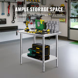 VEVOR 910x610mm Stainless Steel Kitchen Bench Commercial Work Food Prep Table - Top-Down View