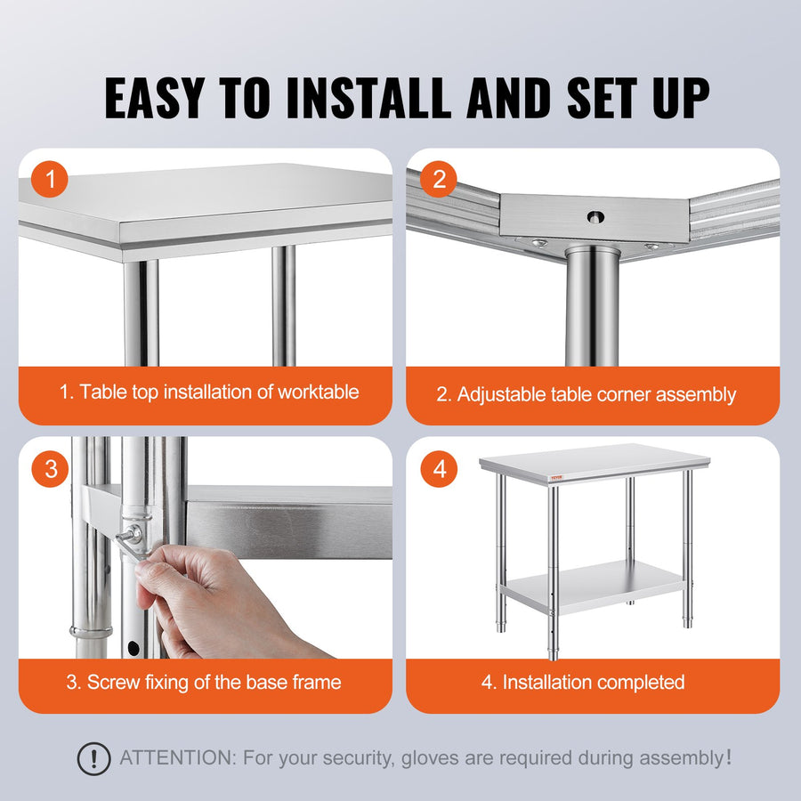 VEVOR 910x610mm Stainless Steel Kitchen Bench Commercial Work Food Prep Table, image 6