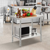 VEVOR 910x610mm Stainless Steel Kitchen Bench Commercial Work Food Prep Table - Low Angle