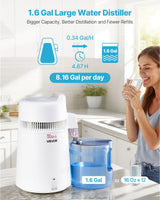 VEVOR 6L Water Distiller Home Countertop Purifier Machine 900W Plastic Container - Front View