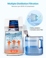 VEVOR 6L Water Distiller Home Countertop Purifier Machine 900W Plastic Container