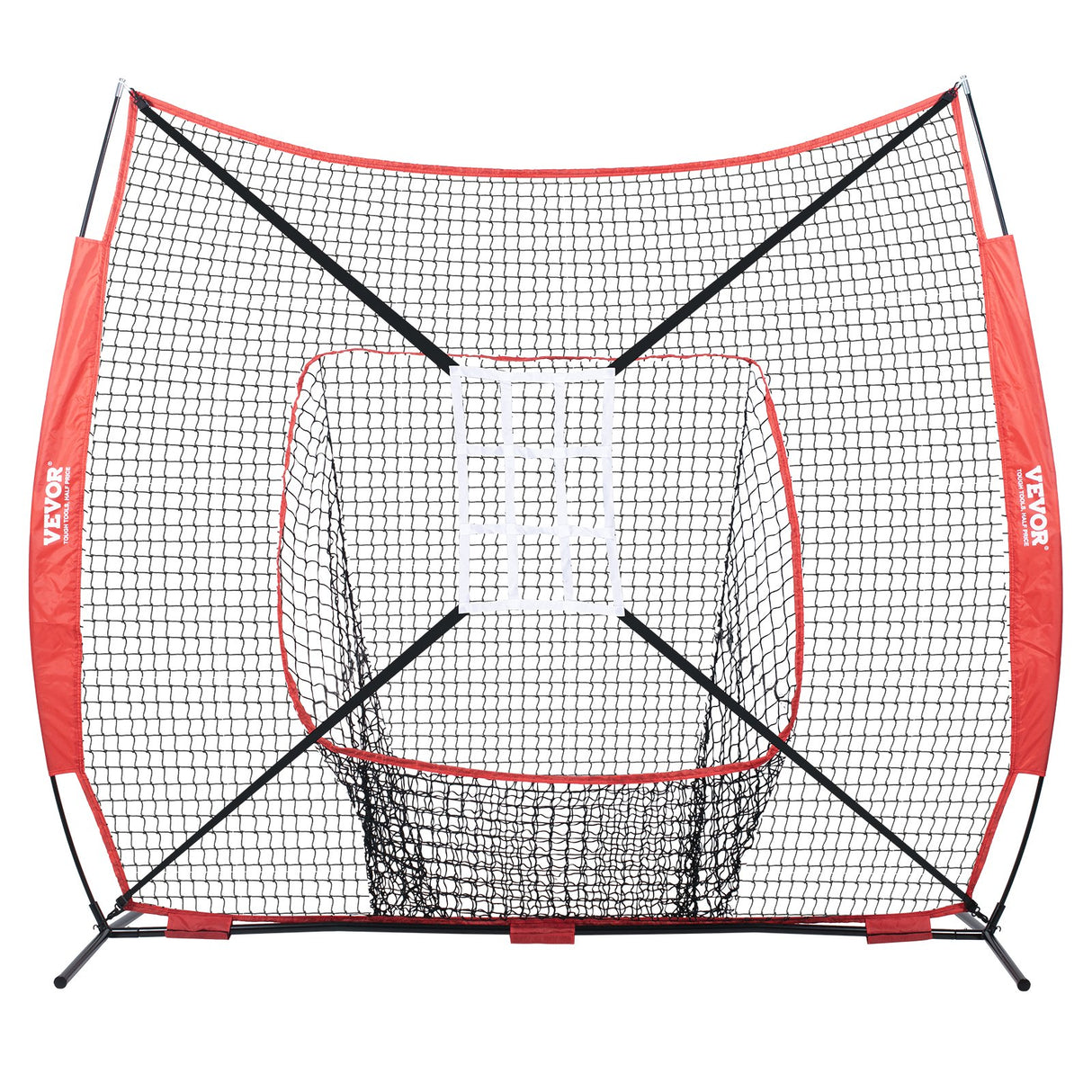 VEVOR 7x7 Baseball Softball Practice Net, Portable Baseball Training Net for Hitting Catching Pitching, Backstop Baseball Equipment with Bow Frame,