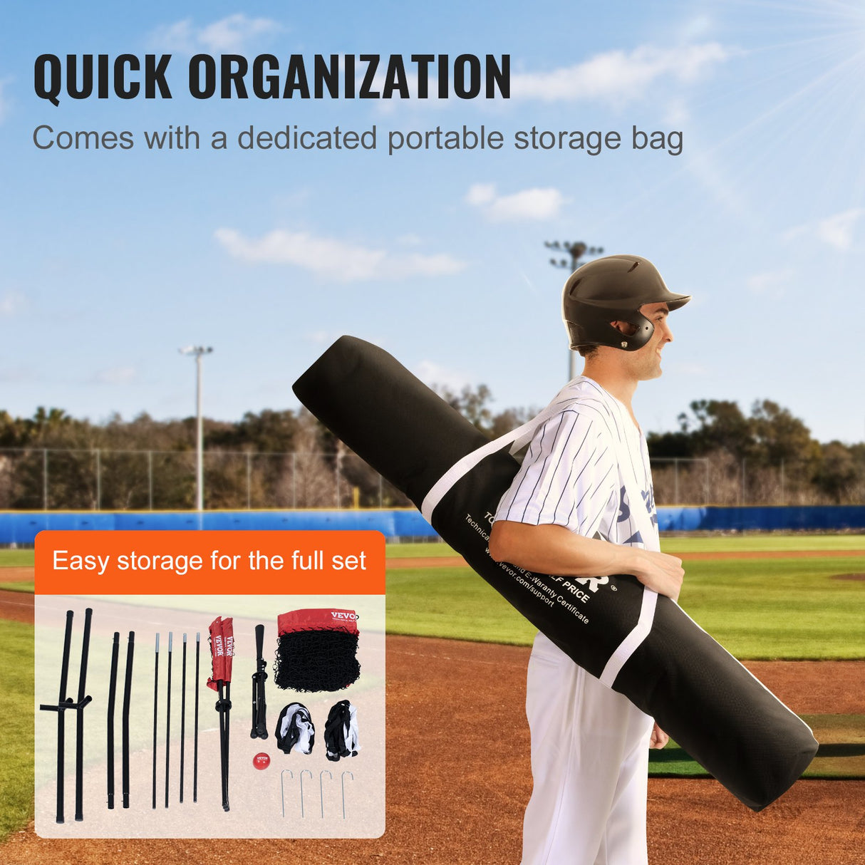 VEVOR 7x7 Baseball Softball Practice Net, Portable Baseball Training Net for Hitting Catching Pitching, Backstop Baseball Equipment with Bow Frame,