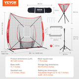 VEVOR 7x7 Baseball Softball Practice Net, Portable Baseball Training Net for Hitting Catching Pitching, Backstop Baseball Equipment with Bow Frame,
