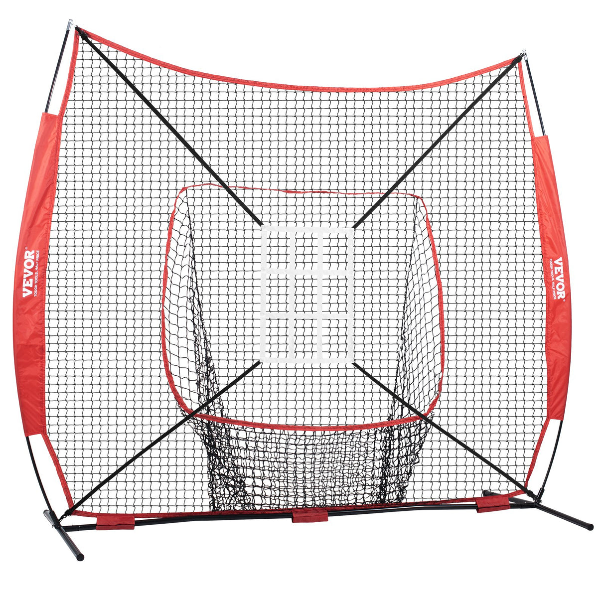 VEVOR 7x7 Baseball Softball Practice Net, Portable Baseball Training Net for Hitting Catching Pitching, Backstop Baseball Equipment with Bow Frame,