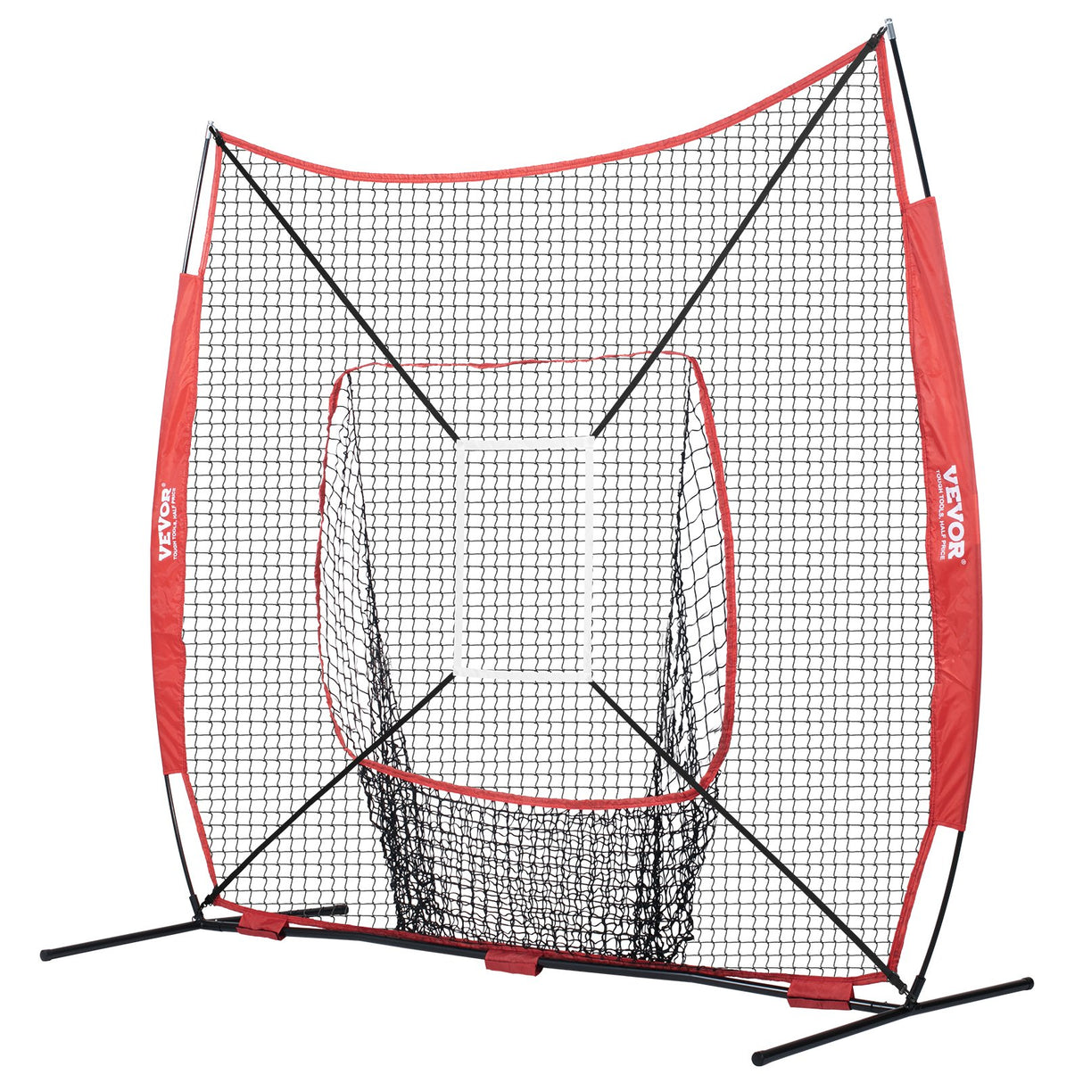 VEVOR 7x7 Baseball Softball Practice Net, Portable Baseball Training Net for Hitting Catching Pitching, Backstop Baseball Equipment with Bow Frame,