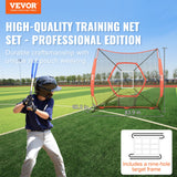 VEVOR 7x7 ft Baseball Softball Practice Net, Portable Baseball Training Net for Hitting Batting Catching Pitching, Backstop Baseball Equipment Training Aids with Bow Frame, Carry Bag, and Strike Zone - Front View