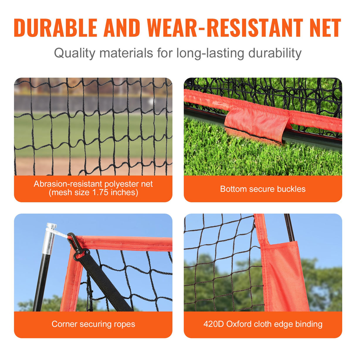 VEVOR 7x7 ft Baseball Softball Practice Net, Portable Baseball Training Net for Hitting Batting Catching Pitching, Backstop Baseball Equipment