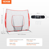 VEVOR 7x7 Baseball Softball Practice Net, Portable Baseball Training Net for Hitting Batting Catching Pitching, Backstop Baseball Equipment Training