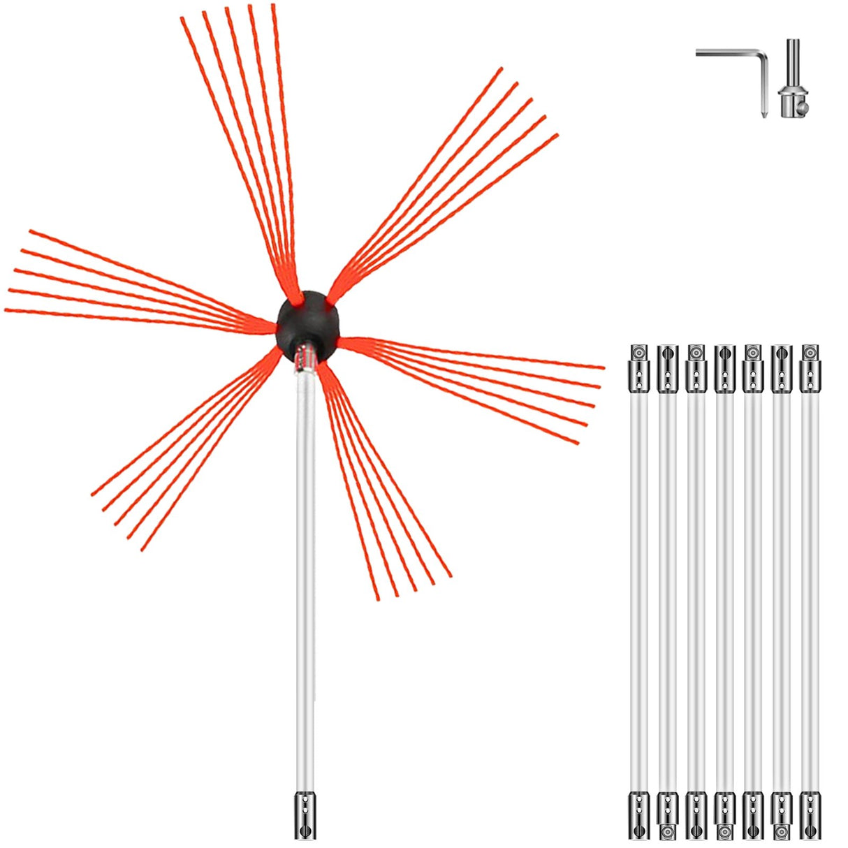VEVOR Chimney Sweeping Brush Rotary Chimney Brush 315Inch Chimney Brush Rod Kit 8 Rods with Nylon Flexible Rods (8 Rods)