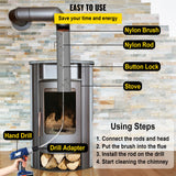 VEVOR Chimney Sweeping Brush Rotary Chimney Brush 315Inch Chimney Brush Rod Kit 8 Rods with Nylon Flexible Rods (8 Rods)