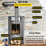 VEVOR Chimney Sweeping Brush Rotary Chimney Brush 315Inch Chimney Brush Rod Kit 8 Rods with Nylon Flexible Rods (8 Rods) - 45-Degree Angle