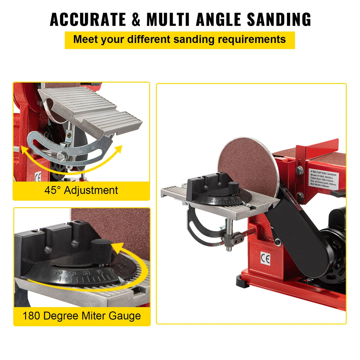 VEVOR Belt Sander 4" x 36", Disc Combo Sander 6",Electric Adjustable Bench Belt Sander 375W,Grinder