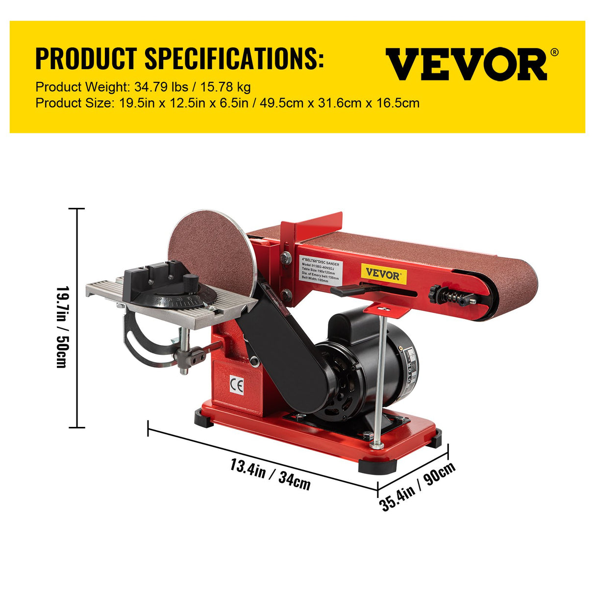 VEVOR Belt Sander 4" x 36", Disc Combo Sander 6",Electric Adjustable Bench Belt Sander 375W,Grinder