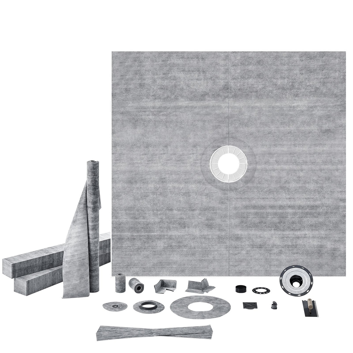 VEVOR Shower Curb Kit, 1828x1828mm, 72"x72" Shower Pan Kit with 50.8mm ABS Central Flange, 101.6mm Stainless Steel Grate, Waterproof Shower Curb & Membrane & Strip, Shower Pan Slope Sticks Fit for Bathroom