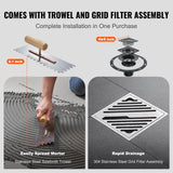 VEVOR Shower Curb Kit, 1219x1524mm, 60"x48" Shower Pan Kit with 50.8mm ABS Central Flange, Waterproof Membrane, Stainless Steel Grate and Joint