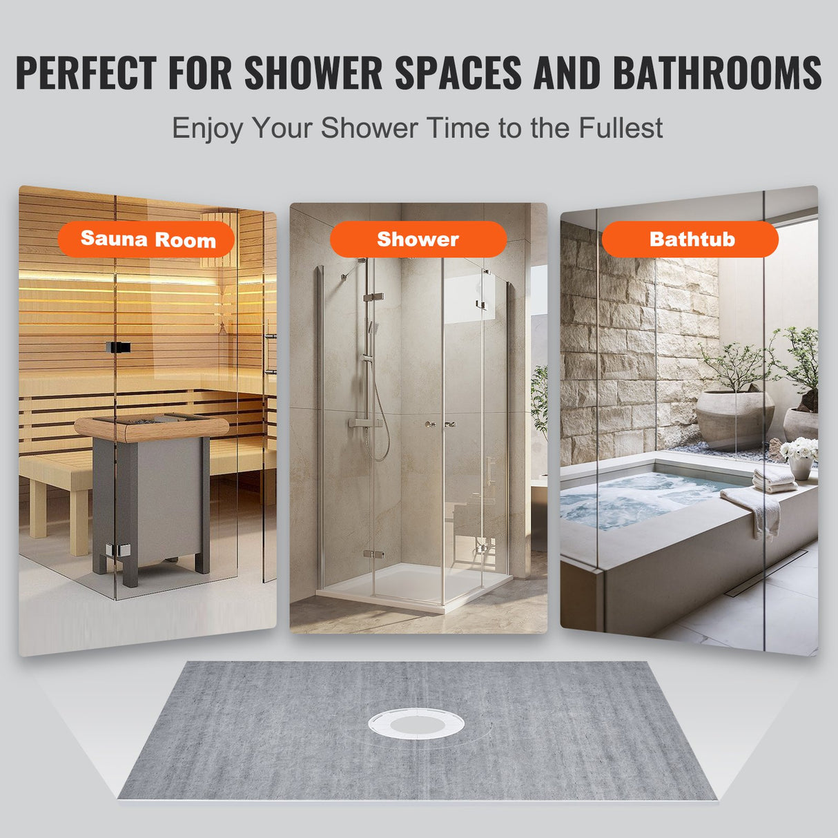 VEVOR Shower Curb Kit, 1219x1524mm, 60"x48" Shower Pan Kit with 50.8mm ABS Central Flange, Waterproof Membrane, Stainless Steel Grate and Joint