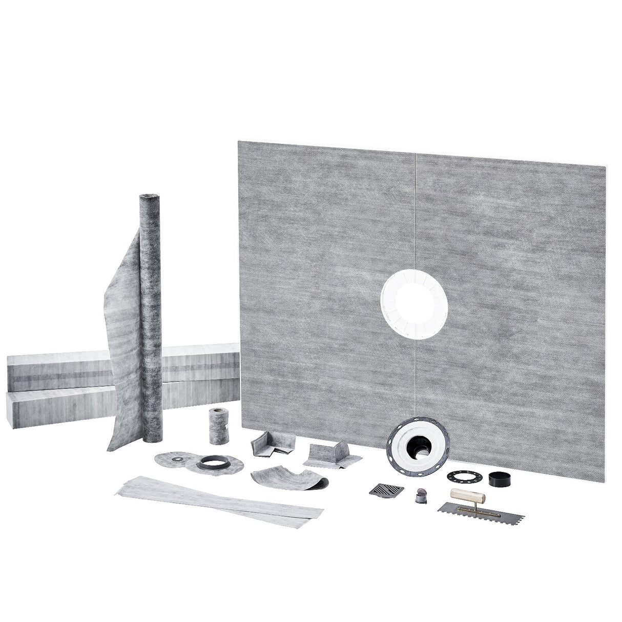 VEVOR Shower Curb Kit, 1219x1524mm, 60"x48" Shower Pan Kit with 50.8mm ABS Central Flange, Waterproof Membrane, Stainless Steel Grate and Joint Sealant, Shower Pan Slope Sticks Fit for Bathroom