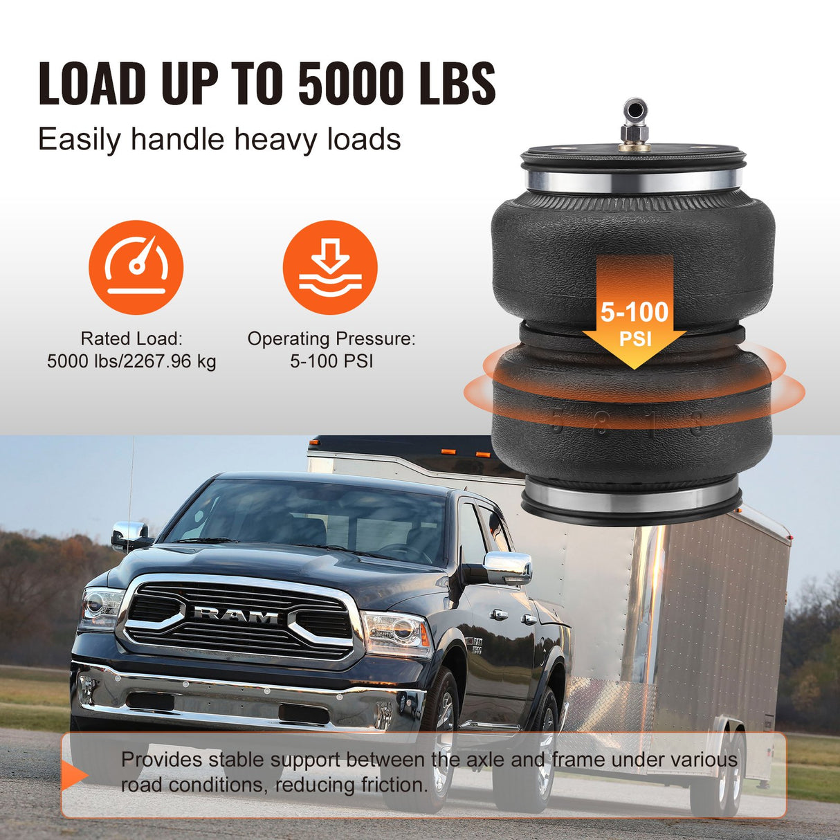 VEVOR Air Bag Suspension Kit, Air Springs Suspension Bag Kit Compatible with 2014-2023 Dodge Ram 2500 2WD 4WD, 5000 lbs Loading, 5 to 100 PSI