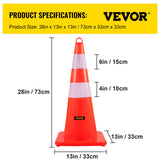 VEVOR Safety Cones, 10PCS 28\" Traffic Cones, PVC Orange Construction Cones, 2 Reflective Collars Traffic Cones with Weighted Base and Hand-Held Ring Used for Traffic Control, Driveway Road Parking