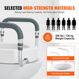 VEVOR Raised Toilet Seat,88.9 mm Height Raised, 136 kg Weight Capacity, for Standard Round Toilet, Aluminum Handrail, with EVA Armrest Padding, for Elderly, Handicap, Patient, Pregnant, Medical - 45-Degree Angle