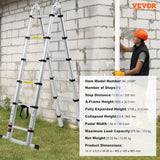 VEVOR Telescoping Extension Ladder 12.5FT A-Shape w/ Stabilizer Bar for RV - Close-Up Angle