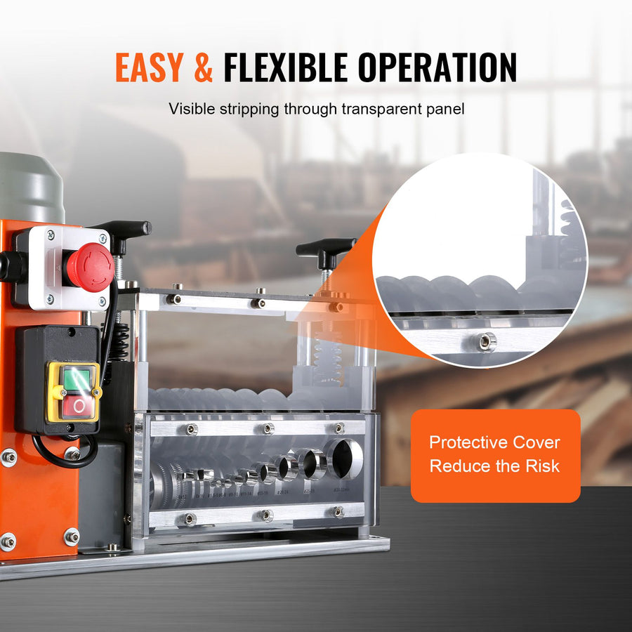 Automatic Wire Stripping Machine, 0.06''-1.57'' Electric Motorized Cable Stripper, 750 W, 98 ft/min Wire Peeler with Visible Stripping Depth Reference, 10 Channels for Scrap Copper Recycling