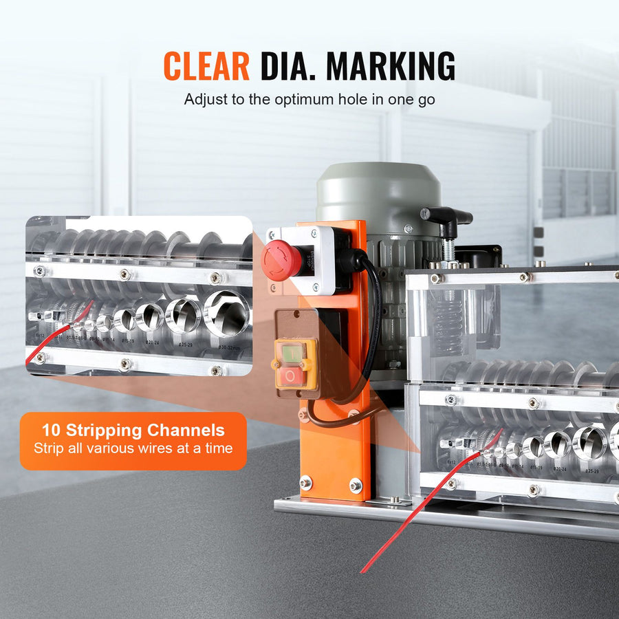 Automatic Wire Stripping Machine, 0.06''-1.57'' Electric Motorized Cable Stripper, 750 W, 98 ft/min Wire Peeler with Visible Stripping Depth Reference, 10 Channels for Scrap Copper Recycling