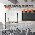 91.5x61cm Rolling Magnetic Whiteboard, Double-sided Mobile Whiteboard, Adjustable Height Dry Erase Board with Wheels, 1 Magnetic Erase & 3 Dry Erase Markers & Movable Tray Office, School