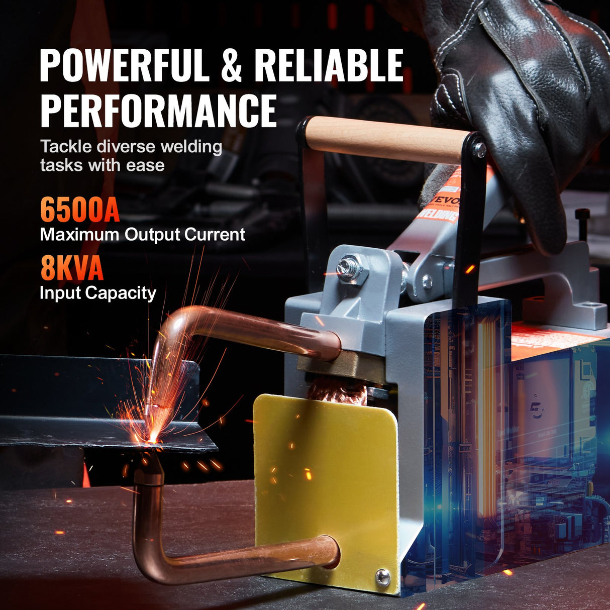 VEVOR Portable Spot Welder, 1/8-inch Thick Spot Welder Machine with 8KVA Input Capacity, Handheld Welding Tip Gun Metal Sheet Spot Welding Machine for