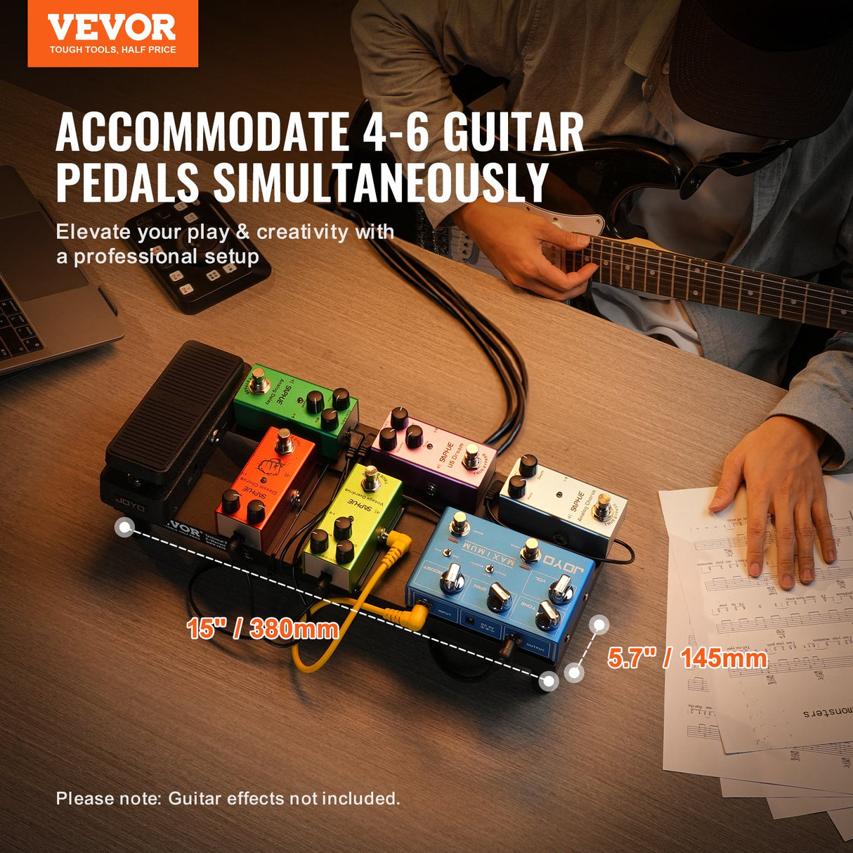 VEVOR Guitar Pedal Board, 15'' x 5.7'', Aluminum Alloy 0.8 lbs Super Light Guitar Effects PedalBoard with Carry Bag High Quality Velcro Fixed Strap