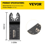 VEVOR 100PCS Oscillating Saw Blades, Quick Release Multitool Blades Kit, HCS Tool Blades for Wood Plastic, Compatible with Dewalt Dremel Fein Worx Bosch Makita Milwaukee - Close-Up Angle