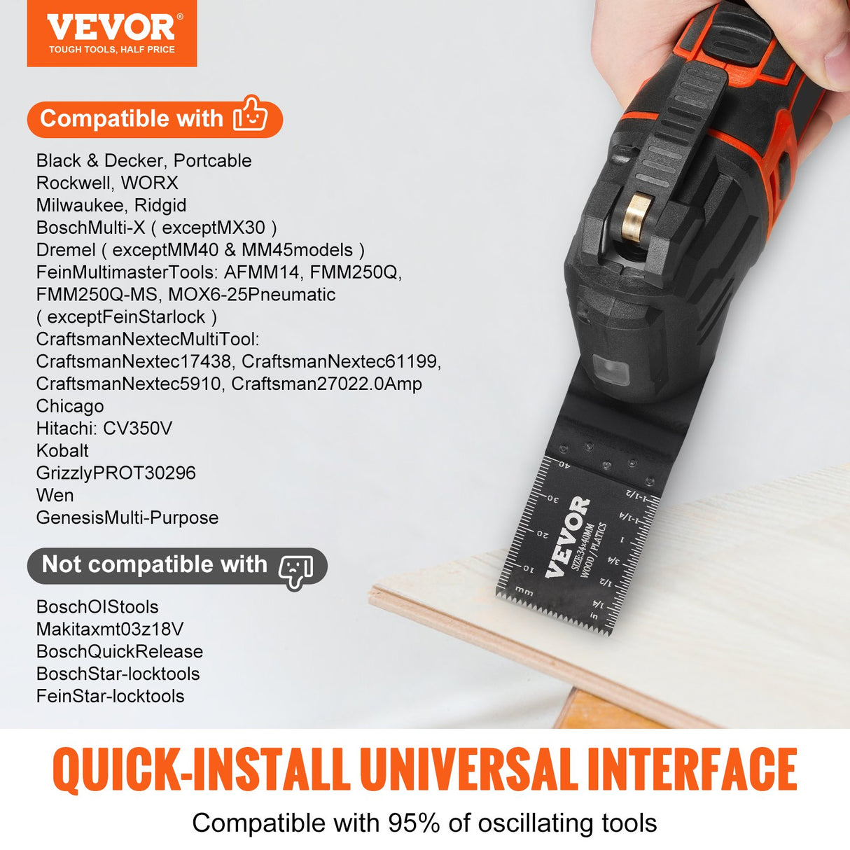 VEVOR 50PCS Oscillating Saw Blades, Universal Quick Release Oscillating Saw Blades, Multitool Tool Blades for Wood Plastic Aluminum, Fit Dewalt Bosch Milwaukee Hitachi Chicago Craftsman