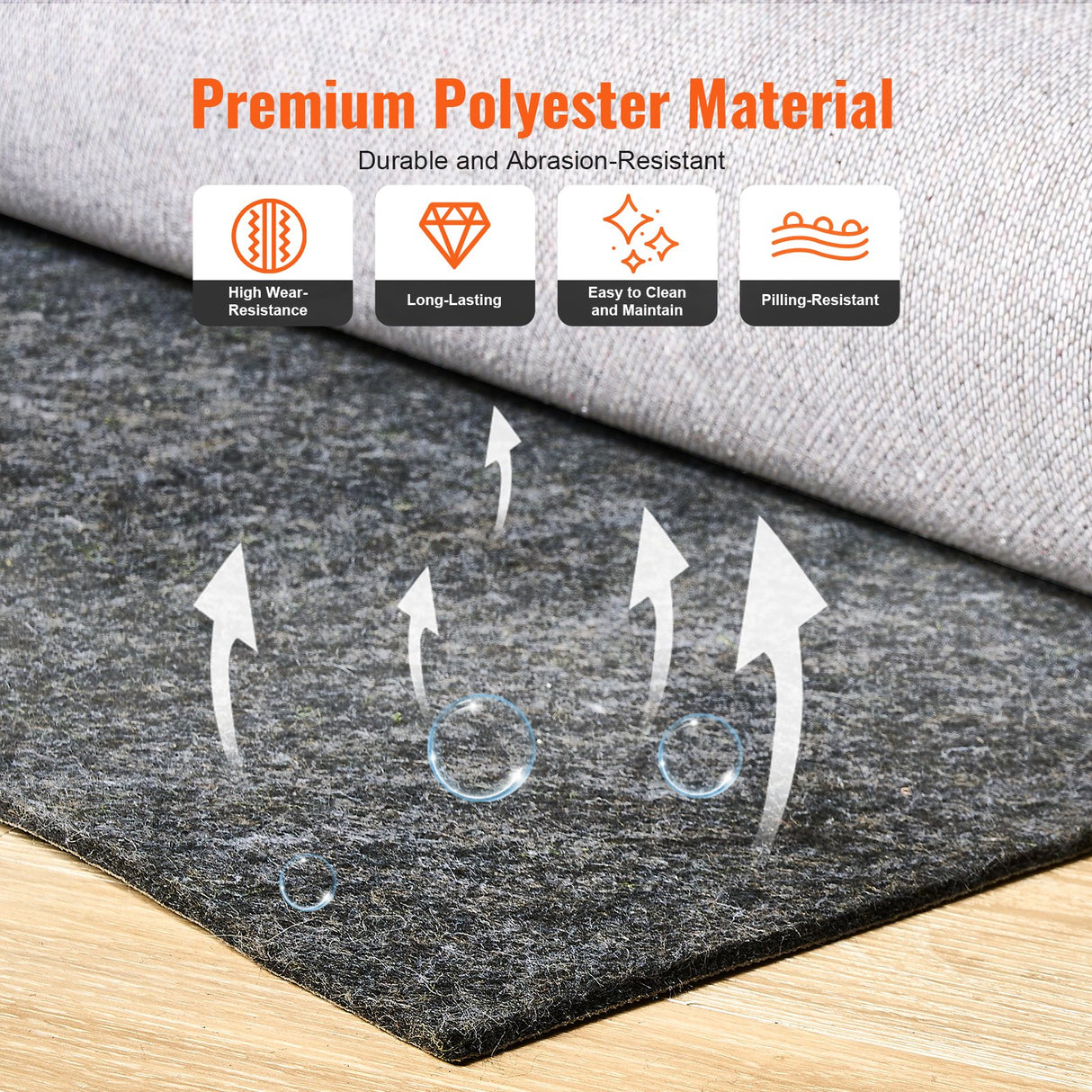 Rug Pad Without Slip Resistance, Protective Cushioning Carpet Pad, 9' x 12', 1/4"Thick, 100% Pure Polyester Felt, 10-11㎡ Premium Comfort Underfoot Carpet Padding Rug Cushion for All Floors, Gray