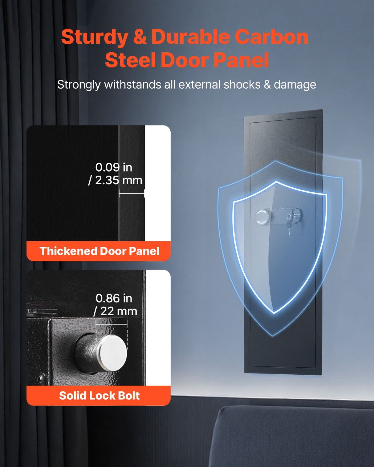 Wall Safe, 4-Tier Hidden Wall Mounted Gun Safe with Password & Key, Q235 Cold-Rolled Steel In-Wall Box with LED Lighting, 3 Adjustable Shelves & Key Holders for Money, Jewelry, Passport, Black