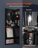 Wall Safe, 4-Tier Hidden Wall Mounted Gun Safe with Password & Key, Q235 Cold-Rolled Steel In-Wall Box with LED Lighting, 3 Adjustable Shelves & Key Holders for Money, Jewelry, Passport, Black