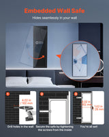 Wall Safe, 4-Tier Hidden Wall Mounted Gun Safe with Password & Key, Q235 Cold-Rolled Steel In-Wall Box with LED Lighting, 3 Adjustable Shelves & Key Holders for Money, Jewelry, Passport, Black