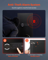 VEVOR Wall Safe, 3-Tier Hidden Wall Mounted Safe with Password & Key, Q235 Cold-Rolled Steel In-Wall Box with LED Lighting, 2 Adjustable Shelves & 5 Key Holders for Money, Jewelry, Passport, Black - Top-Down View