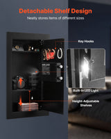 VEVOR Wall Safe, 3-Tier Hidden Wall Mounted Safe with Password & Key, Q235 Cold-Rolled Steel In-Wall Box with LED Lighting, 2 Adjustable Shelves & 5 Key Holders for Money, Jewelry, Passport, Black - 45-Degree Angle