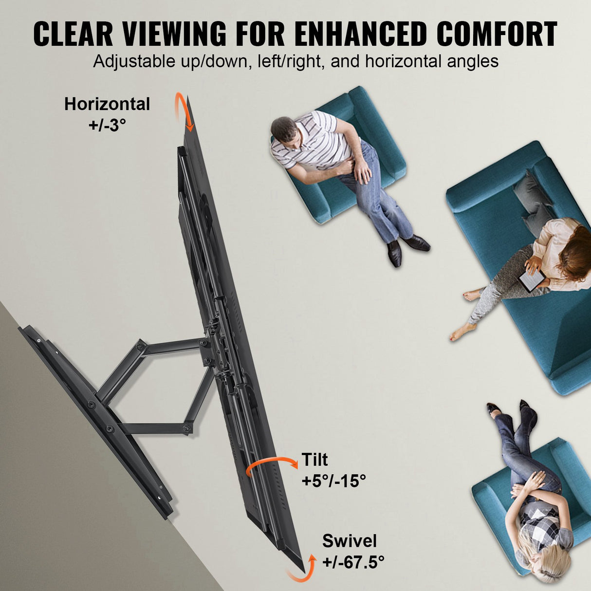 VEVOR Full Motion TV Mount Fits for Most 37-75 inch TVs, Swivel Tilt Horizontal Adjustment TV Wall Mount Bracket with 4 Articulating Arms, Max VESA