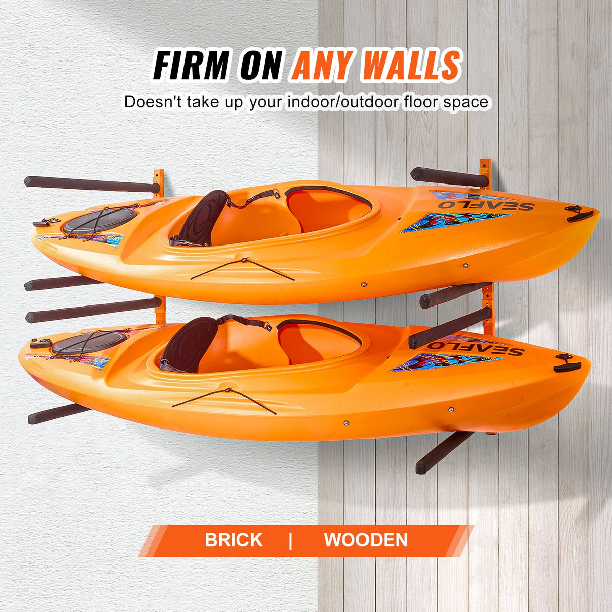 VEVOR Wall Kayak Storage Rack, 4-Capacity Wall Mounted Kayak Holders for Kayak Canoe Paddle Board, Kayak Storage Hooks with Adjustable Padded Arms,