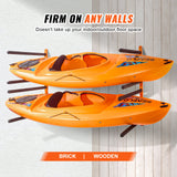 VEVOR Wall Kayak Storage Rack, 4-Capacity Wall Mounted Kayak Holders for Kayak Canoe Paddle Board, Kayak Storage Hooks with Adjustable Padded Arms, 181.6 KG Load Kayak Hanger for Indoor Outdoor Garage - Rear View