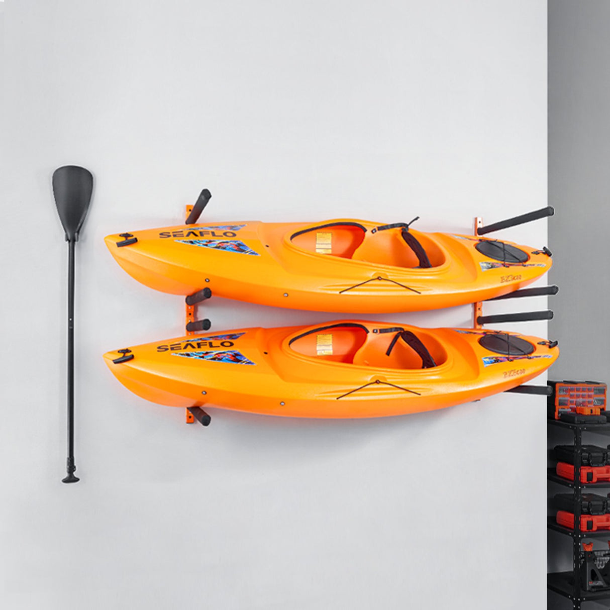 VEVOR Wall Kayak Storage Rack, 4-Capacity Wall Mounted Kayak Holders for Kayak Canoe Paddle Board, Kayak Storage Hooks with Adjustable Padded Arms,