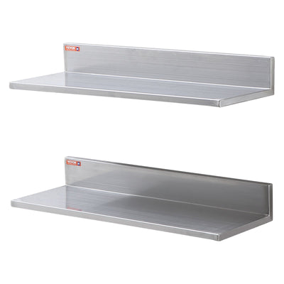 VEVOR 8.6" x 24" Stainless Steel Shelf, Wall Mounted Floating Shelving with Backsplash, 44 lbs Load Capacity Commercial Shelves, Heavy Duty Storage